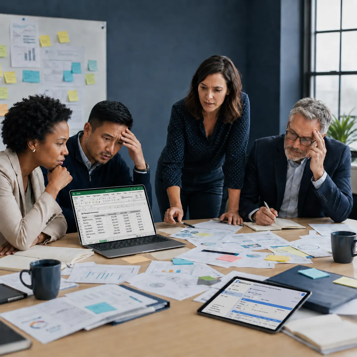 A team reviewing scattered strategy documents
