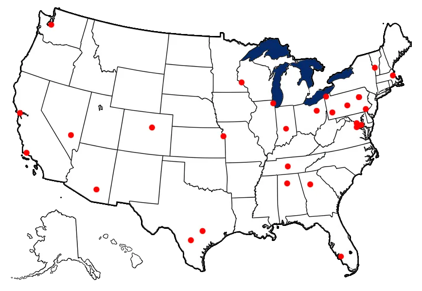 Map of StratSimple consulting partners across the United States